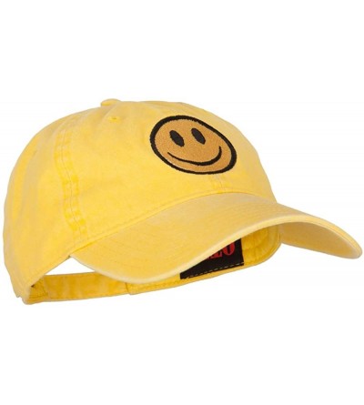 Baseball Caps Smile Face Embroidered Washed Cap - Bright Yellow - CK18A9K3S59 $20.86