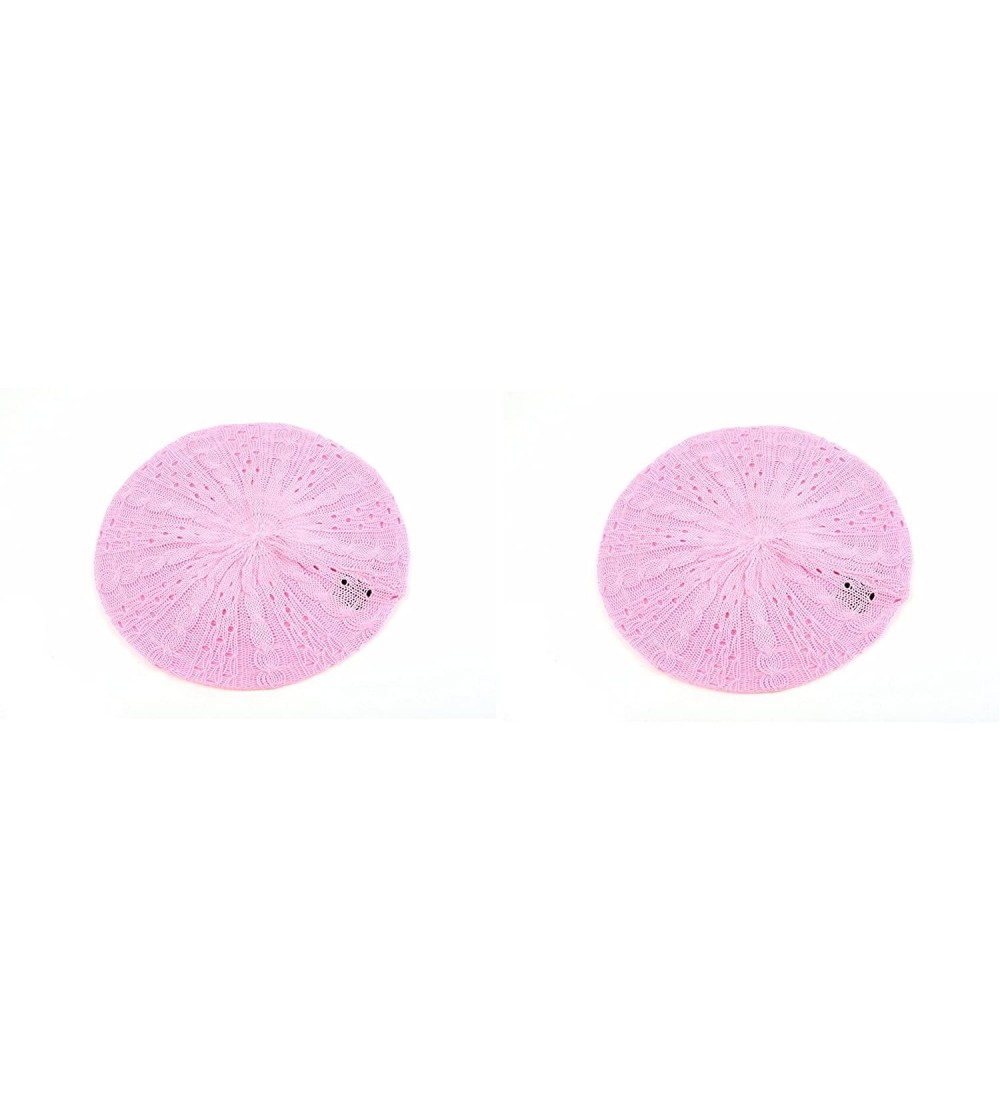 Berets Women's Light Beret Knitted Style for Spring Summer Fall 139HB - 2 Pcs Pink & Pink - C511A91I2AF $27.93