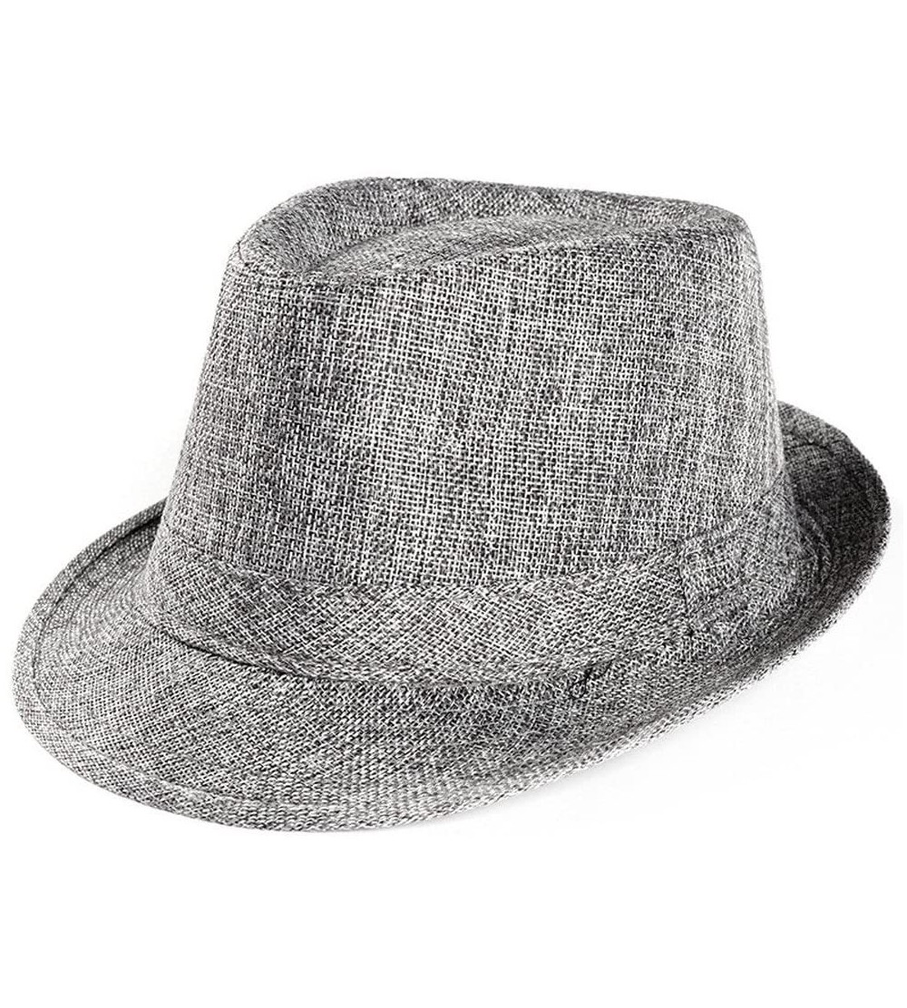 Fedoras Men's Fedoras- Straw Fedora Panama Sun Summer Beach Hat Cuban Trilby Men Women (Gray) - Gray - CP18UM7AW3H $7.28