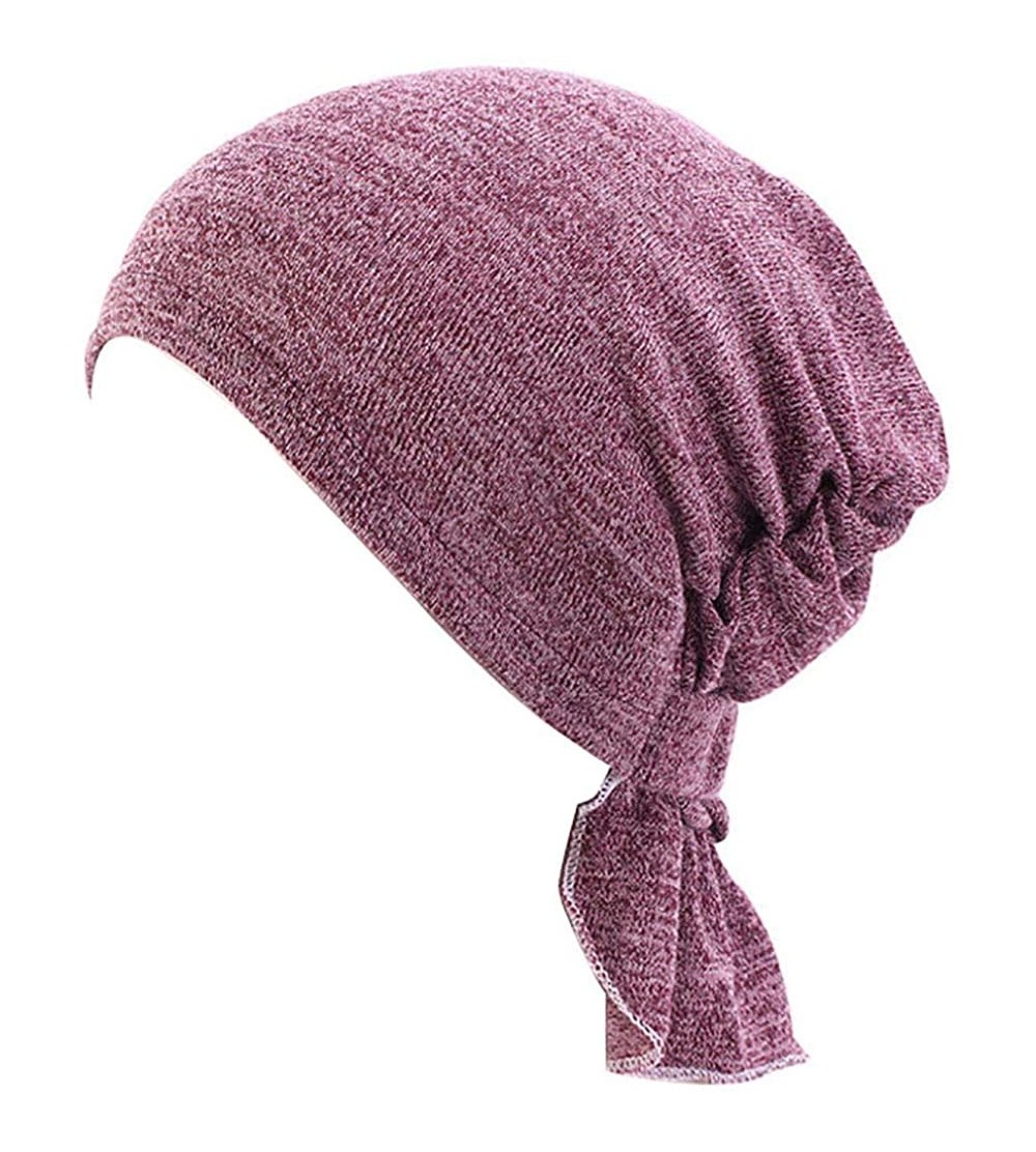Skullies & Beanies Ruffle Chemo Turban Cancer Headband Scarf Slouchy Beanie Cap Muslim Scarf Headwear for Cancer - A-red - CG...