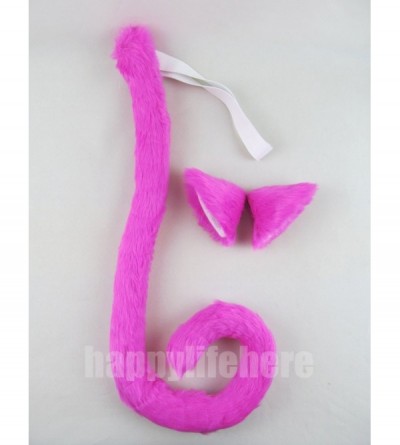 Headbands Long Fur Cat Ears and Cat Tail Set Halloween Party Kitty Cosplay Costume Kits (Hot pink) - Hot pink - CS12IN3HXUR $...