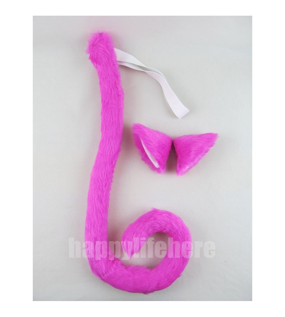 Headbands Long Fur Cat Ears and Cat Tail Set Halloween Party Kitty Cosplay Costume Kits (Hot pink) - Hot pink - CS12IN3HXUR $...