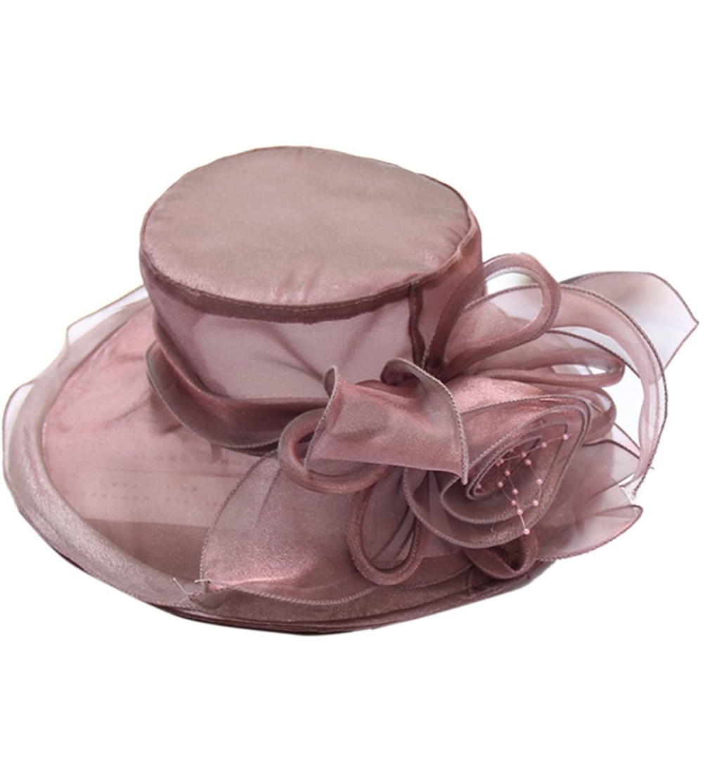 Sun Hats Women's Kentucky Derby Hat Organza Dress Sun Hats Church Flowers - Brown - CH18GOTLISG $7.74