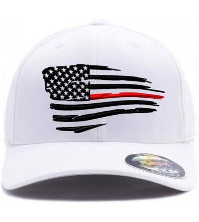 Baseball Caps Thin Red Line Waving USA Flag. Embroidered. 6477 Wool Blend Cap - White - CR180800QD3 $44.71
