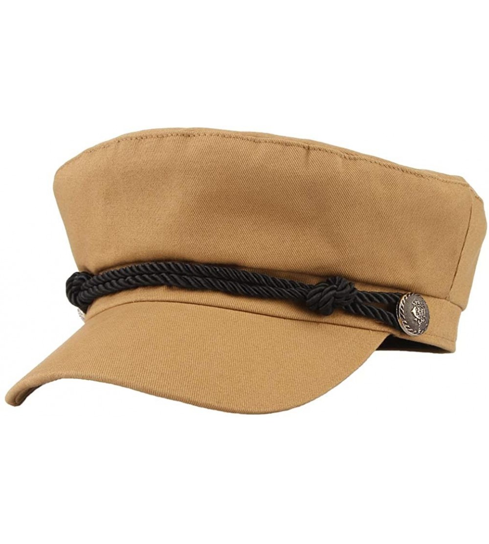 Newsboy Caps Women Classic British Flat Top Fisherman Hat Cotton Breton Fiddler Hat - Camel - C818II7TKQK $10.82