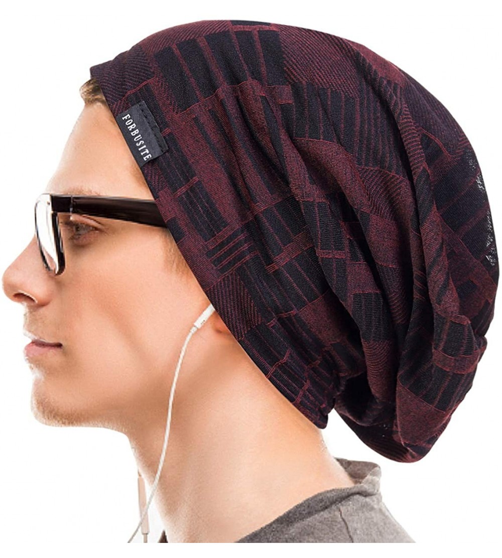 Skullies & Beanies Summer Slouchy Thin Beanie Hats Chic Skull Cap for Men B402 - B403-claret - CV18Z95OYGA $11.95