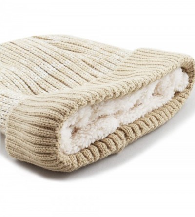 Skullies & Beanies Exclusive Ribbed Knit Warm Fuzzy Thick Fleece Lined Winter Skull Beanie - Khaki - CP18KC0XHDA $9.70