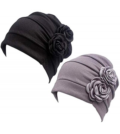 Skullies & Beanies Chemo Turban Headwear Flower Beanie Scarf Cap Head Wrap Hair Loss Hat for Cancer Patient - Black+gray - C5...