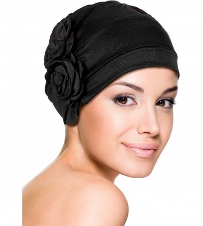 Skullies & Beanies Chemo Turban Headwear Flower Beanie Scarf Cap Head Wrap Hair Loss Hat for Cancer Patient - Black+gray - C5...