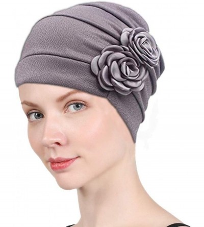 Skullies & Beanies Chemo Turban Headwear Flower Beanie Scarf Cap Head Wrap Hair Loss Hat for Cancer Patient - Black+gray - C5...