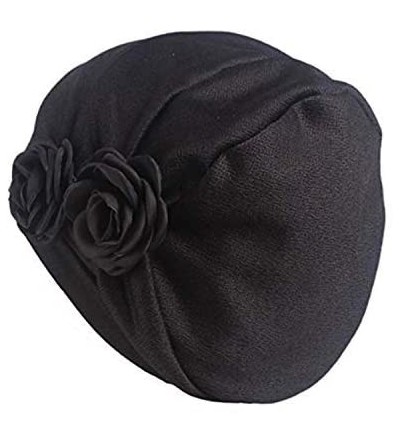 Skullies & Beanies Chemo Turban Headwear Flower Beanie Scarf Cap Head Wrap Hair Loss Hat for Cancer Patient - Black+gray - C5...