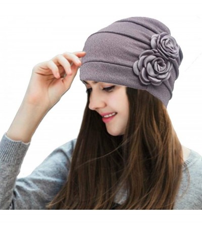 Skullies & Beanies Chemo Turban Headwear Flower Beanie Scarf Cap Head Wrap Hair Loss Hat for Cancer Patient - Black+gray - C5...