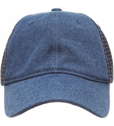 Baseball Caps Women's Ponytail Messy High Bun Hat Ponycap Plain Washed Cotton Mesh Trucker Baseball Cap - Denim Blue - C418R2...