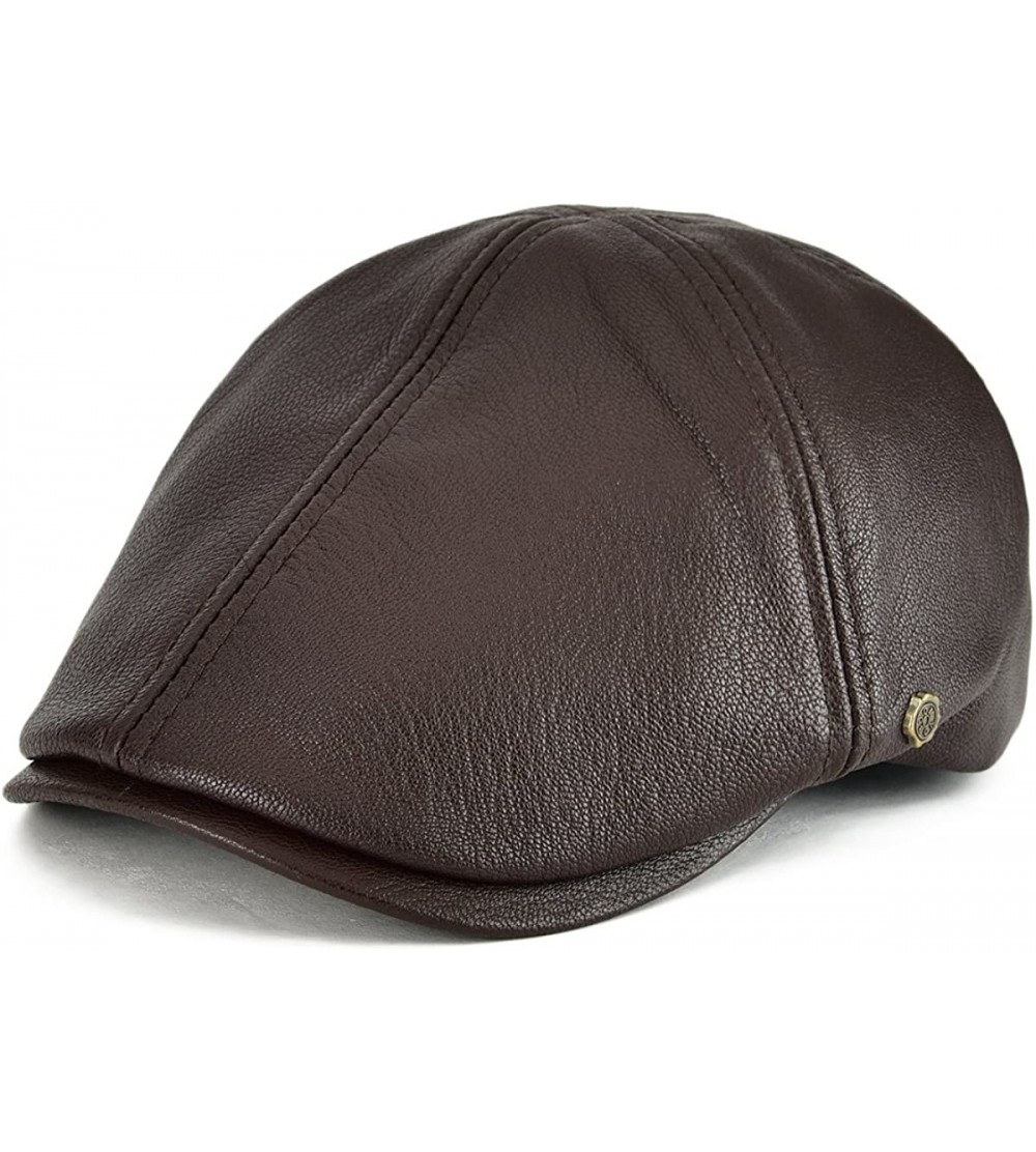 Newsboy Caps Lambskin Leather Ivy Caps Classic Ivy Hat Cap 6 Pannel Cabbie Beret hat - Light Brown - C7184TAAUM3 $27.22