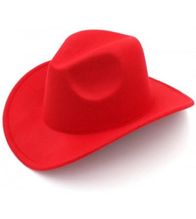 Cowboy Hats Women Men Felt Cowboy Hat Wool Blend Western Cowgirl Cap - Red - CT185XMKUU8 $13.87