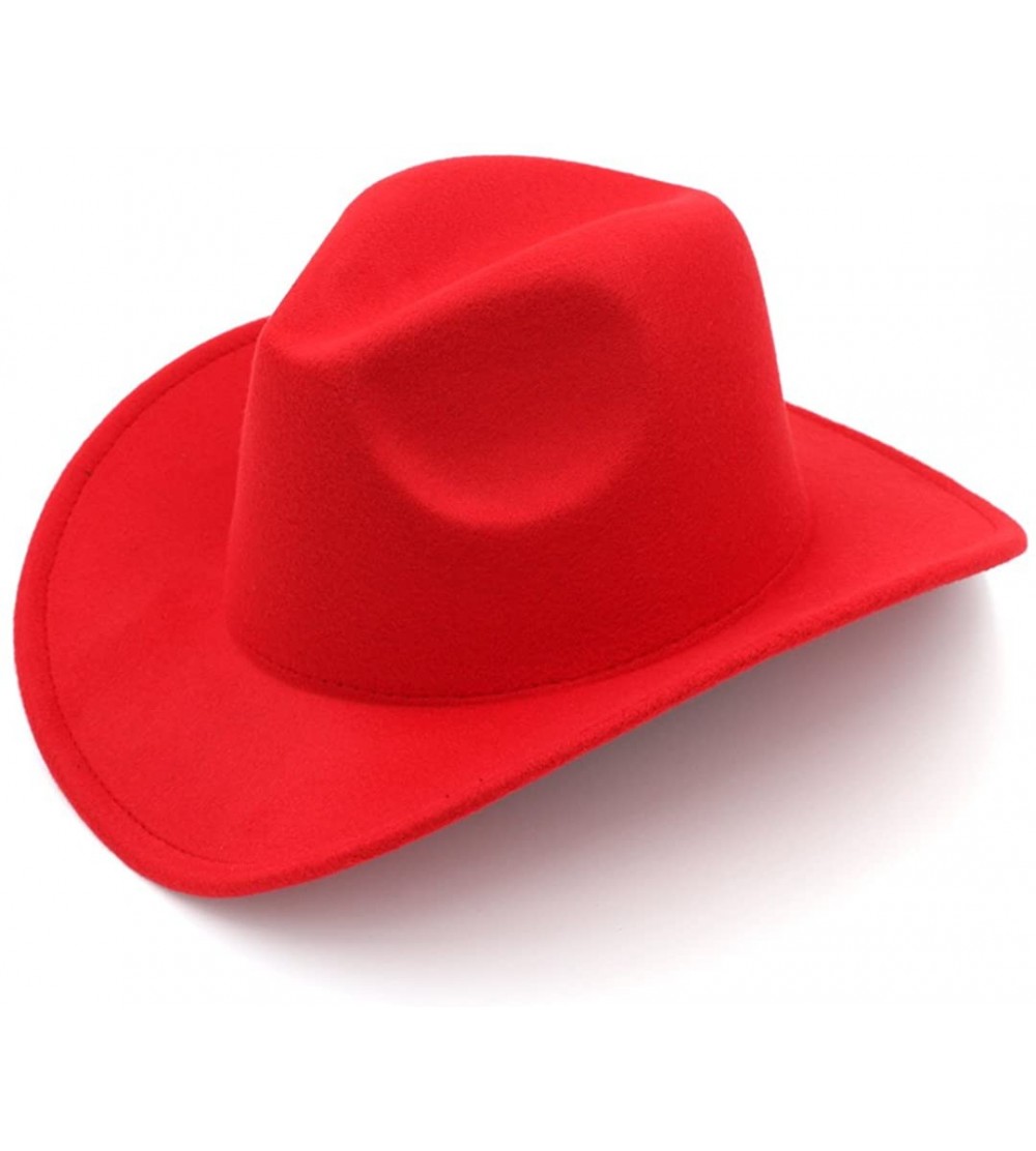 Cowboy Hats Women Men Felt Cowboy Hat Wool Blend Western Cowgirl Cap - Red - CT185XMKUU8 $13.87