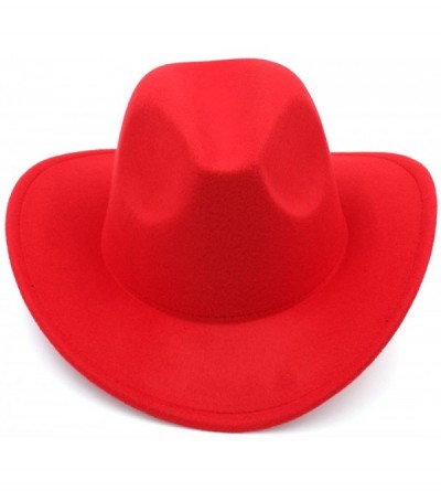 Cowboy Hats Women Men Felt Cowboy Hat Wool Blend Western Cowgirl Cap - Red - CT185XMKUU8 $13.87