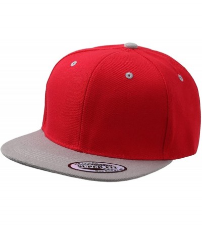 Baseball Caps Blank Adjustable Flat Bill Plain Snapback Hats Caps - Red/Light Grey - CY11LI0NM9T $18.75
