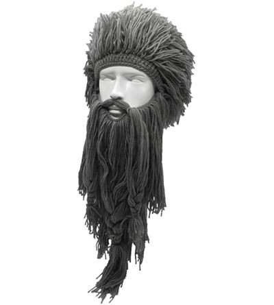 Skullies & Beanies Wig Beard Hats Handmade Knit Warm Winter Caps Ski Funny Mask Beanie for Men Women - Crazy Gray - C318LT98K...