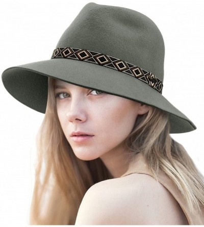 Bucket Hats Exclusive Women's Tribal Band Accent Wool Flop Brim Fedora Hat - Gray - CP1274IMCJ9 $15.72