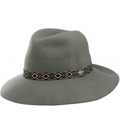 Bucket Hats Exclusive Women's Tribal Band Accent Wool Flop Brim Fedora Hat - Gray - CP1274IMCJ9 $15.72
