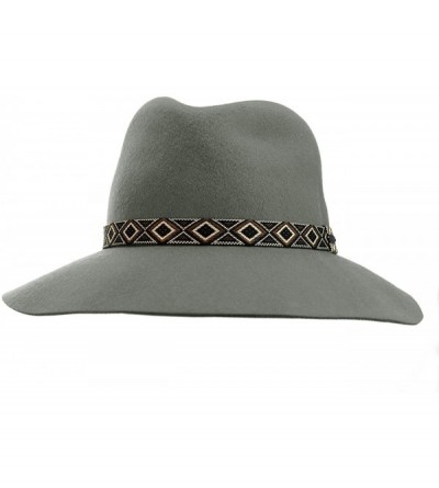 Bucket Hats Exclusive Women's Tribal Band Accent Wool Flop Brim Fedora Hat - Gray - CP1274IMCJ9 $15.72