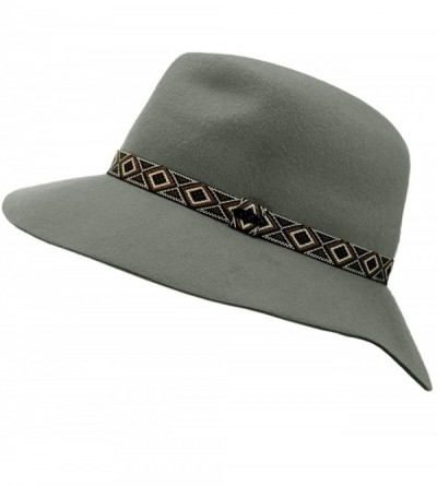Bucket Hats Exclusive Women's Tribal Band Accent Wool Flop Brim Fedora Hat - Gray - CP1274IMCJ9 $15.72
