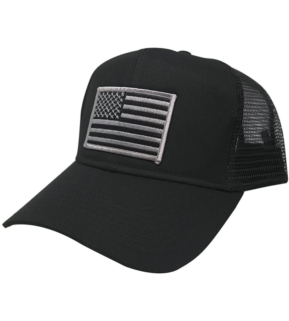 Baseball Caps USA American Flag Patch Snapback Trucker Mesh Cap - Black - Subdued Grey - CB121WZ3BMR $9.51