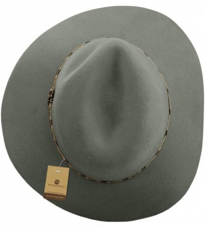 Bucket Hats Exclusive Women's Tribal Band Accent Wool Flop Brim Fedora Hat - Gray - CP1274IMCJ9 $15.72
