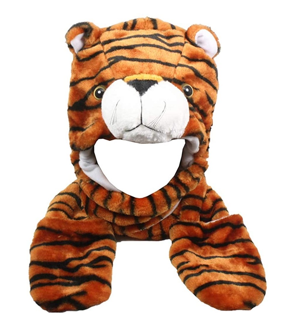 Skullies & Beanies Plush Faux Fur Animal Critter Hat Cap - Soft Warm Winter Headwear (Wolf) - Paw Tiger - CI11BMDKKAP $9.64