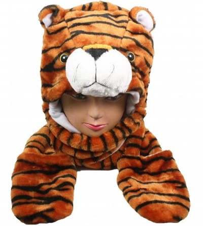 Skullies & Beanies Plush Faux Fur Animal Critter Hat Cap - Soft Warm Winter Headwear (Wolf) - Paw Tiger - CI11BMDKKAP $9.64