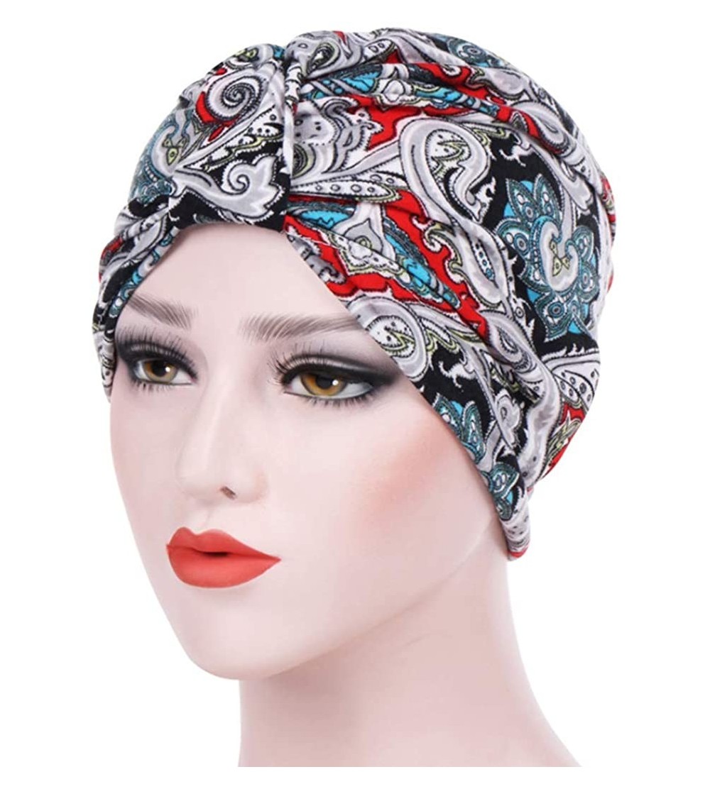 Skullies & Beanies Women Flower Elastic Turban Beanie Wrap Chemo Cap Hat - White 2 - CD182IOKLIT $12.66