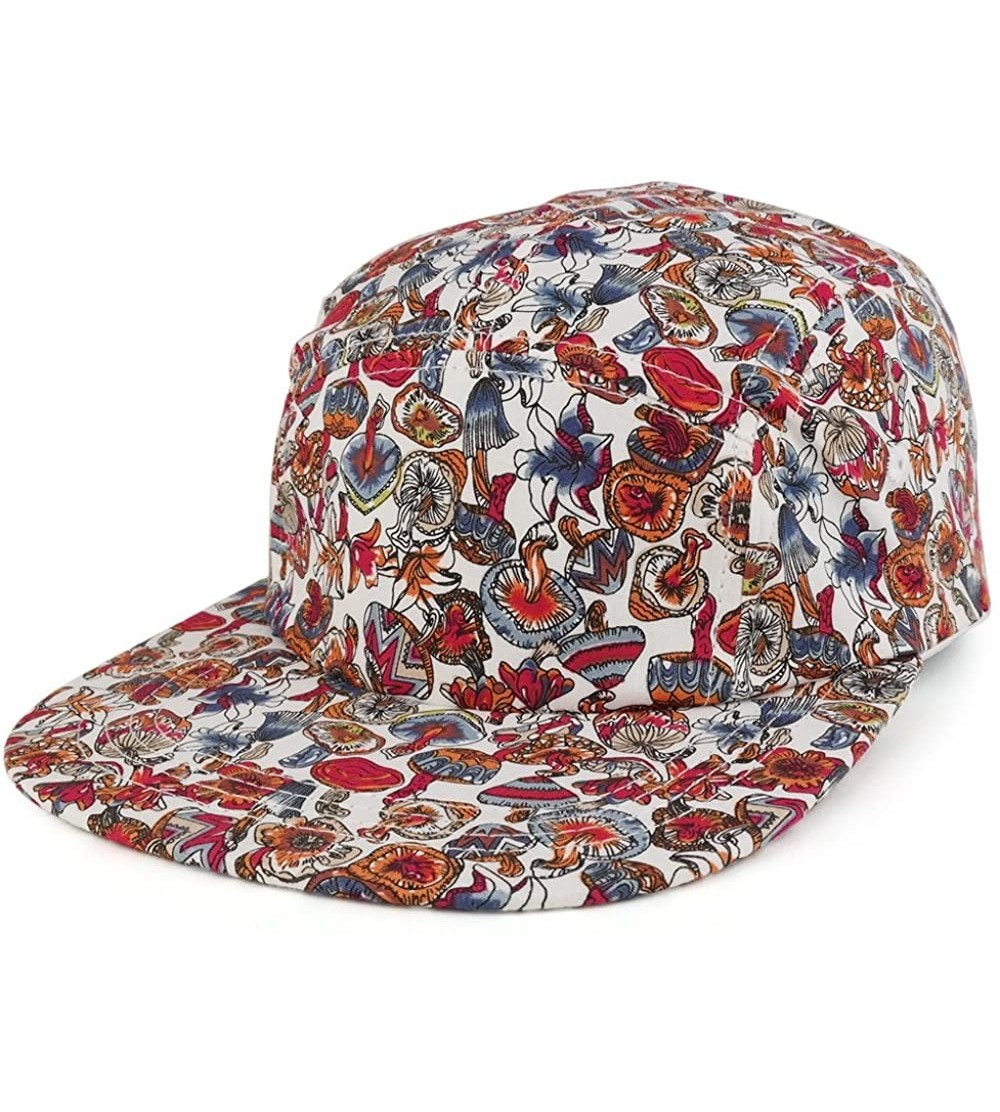 Baseball Caps 5-Panel Lightweight Unstructured Mushroom Flower Print Flatbill Snapback Cap - Red - CM17YR8ZQII $22.31