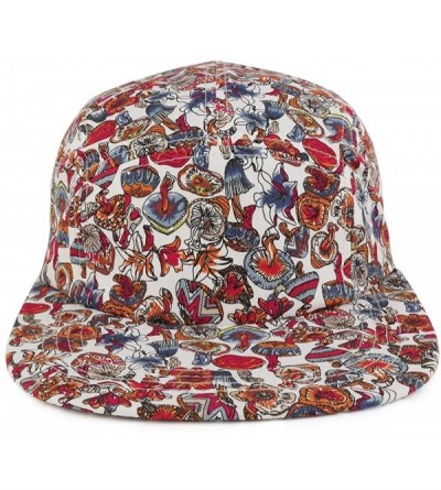 Baseball Caps 5-Panel Lightweight Unstructured Mushroom Flower Print Flatbill Snapback Cap - Red - CM17YR8ZQII $22.31