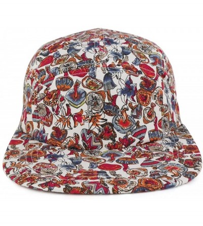 Baseball Caps 5-Panel Lightweight Unstructured Mushroom Flower Print Flatbill Snapback Cap - Red - CM17YR8ZQII $22.31