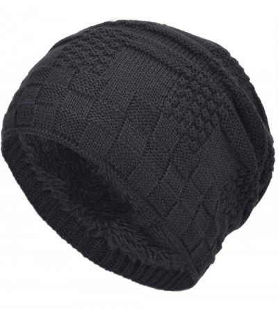 Skullies & Beanies Oversized Unisex Fleece Lined Slouchy Beanie Soft Thick Warm Winter Knitted Beanie Ski Hat - C818Y97MNII $...