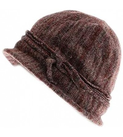 Bucket Hats Marled Lambs Wool Cloche Hat- Thin Slouch Rolled Brim Bucket Cap w/Bowknot - Wine - C11805NAM32 $22.30