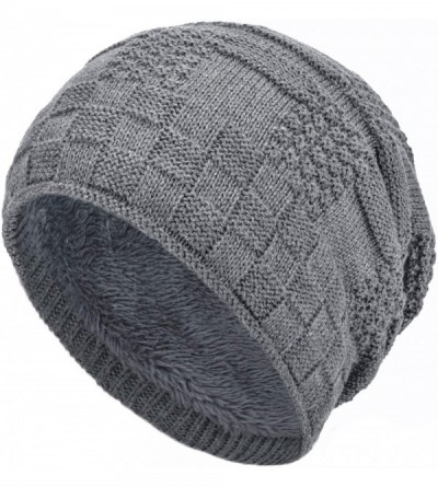 Skullies & Beanies Oversized Unisex Fleece Lined Slouchy Beanie Soft Thick Warm Winter Knitted Beanie Ski Hat - C818Y97MNII $...