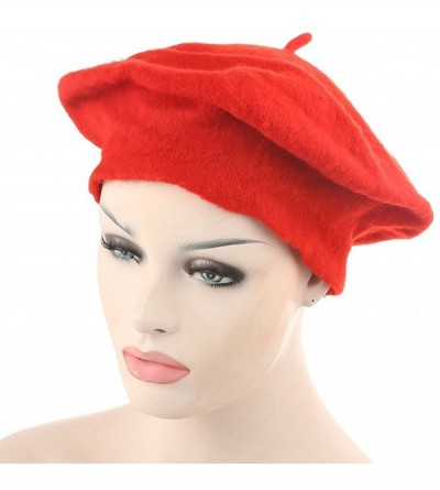 Skullies & Beanies Girl Solid Color Warm Winter Beret French artist Beanie Hat Ski Cap - Red - CE188YX326R $10.81
