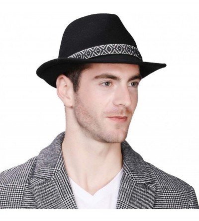 Fedoras 1920s 100% Wool Felt Homburg Gangster Fedora Manhattan Derby Hat Unisex 55-60CM - 99700_black - CN18HTM0WGL $18.45