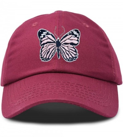 Baseball Caps Pink Butterfly Hat Cute Womens Gift Embroidered Girls Cap - Maroon - CU18S8YNDOK $29.38