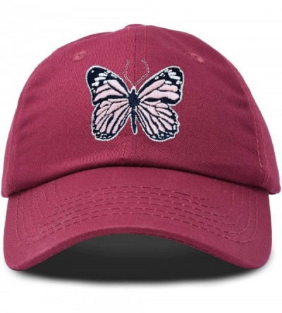 Baseball Caps Pink Butterfly Hat Cute Womens Gift Embroidered Girls Cap - Maroon - CU18S8YNDOK $12.31