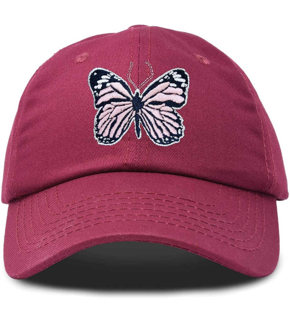 Baseball Caps Pink Butterfly Hat Cute Womens Gift Embroidered Girls Cap - Maroon - CU18S8YNDOK $12.31