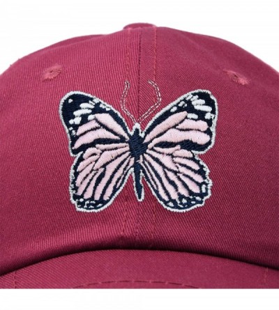 Baseball Caps Pink Butterfly Hat Cute Womens Gift Embroidered Girls Cap - Maroon - CU18S8YNDOK $12.31