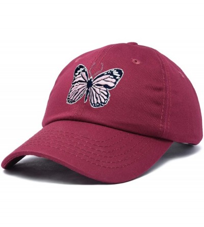 Baseball Caps Pink Butterfly Hat Cute Womens Gift Embroidered Girls Cap - Maroon - CU18S8YNDOK $12.31