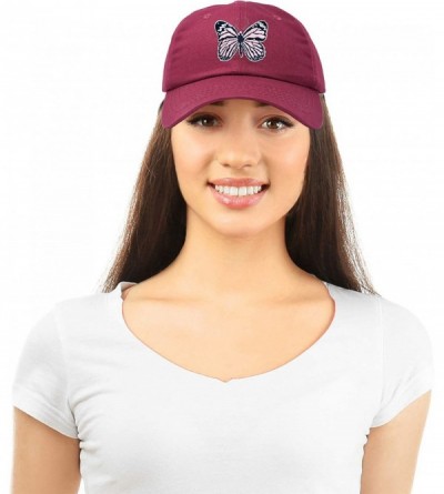 Baseball Caps Pink Butterfly Hat Cute Womens Gift Embroidered Girls Cap - Maroon - CU18S8YNDOK $12.31