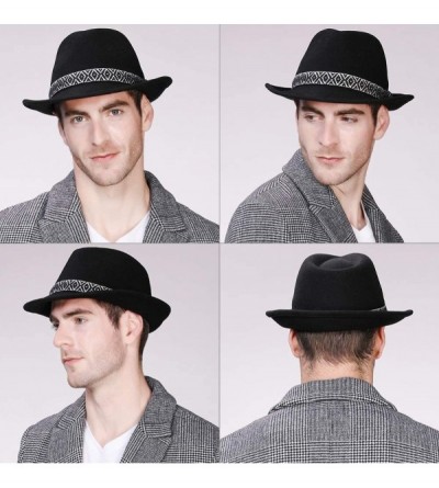 Fedoras 1920s 100% Wool Felt Homburg Gangster Fedora Manhattan Derby Hat Unisex 55-60CM - 99700_black - CN18HTM0WGL $18.45