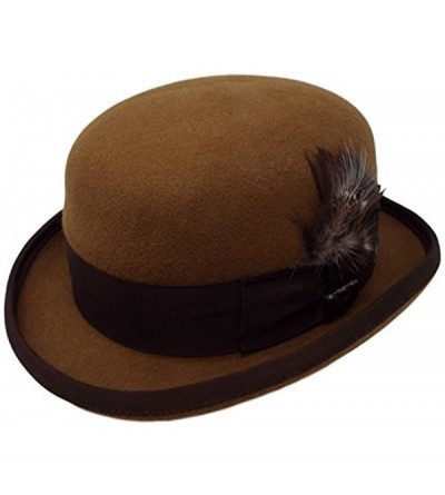 Fedoras One Fresh Classic Bowler Derby 100% Wool Dress Folk Curled Brim Hat - Cognac - CO18GLUOXGE $32.46