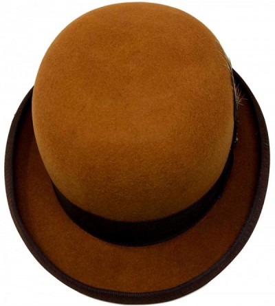 Fedoras One Fresh Classic Bowler Derby 100% Wool Dress Folk Curled Brim Hat - Cognac - CO18GLUOXGE $32.46