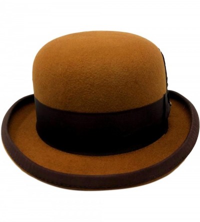 Fedoras One Fresh Classic Bowler Derby 100% Wool Dress Folk Curled Brim Hat - Cognac - CO18GLUOXGE $32.46